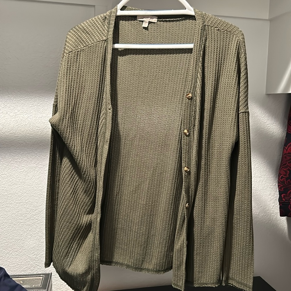 Olive green button down cardigan. Barely worn. Small